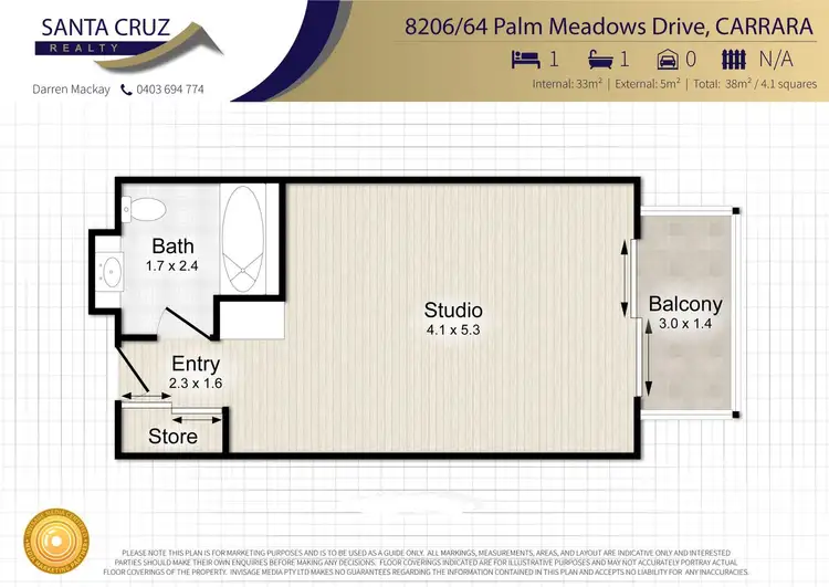 Floorplan of Homely studio listing, 8206/64 Palm Meadows Drive, Carrara QLD 4211