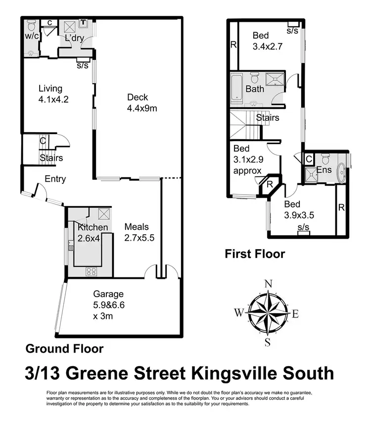 Floorplan of Homely townhouse listing, 3/13 Greene Street, South Kingsville VIC 3015
