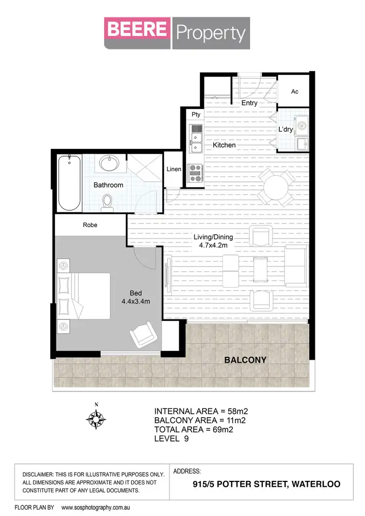 Floorplan of Homely apartment listing, 915/5 Potter Street, Waterloo NSW 2017