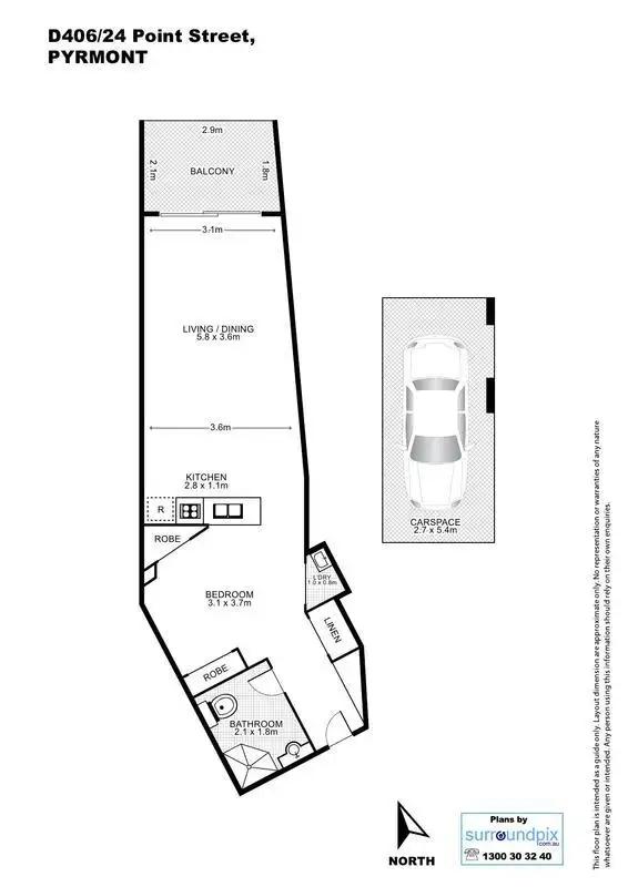 Floorplan of Homely apartment listing, D406/26 Point Street, Pyrmont NSW 2009