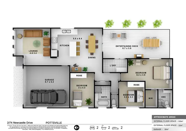 Floorplan of Homely semi-detached listing, 2/74 Newcastle Drive, Pottsville NSW 2489