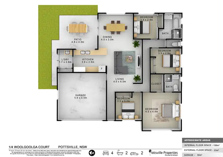 Floorplan of Homely semi-detached listing, 1/4 Woolgoolga Court, Pottsville NSW 2489