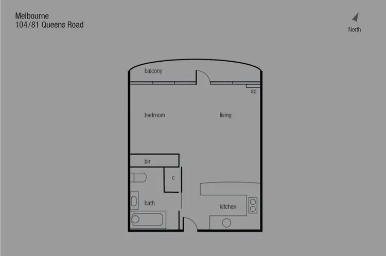 Floorplan of Homely studio listing, 104/81 Queens Road, Melbourne VIC 3000