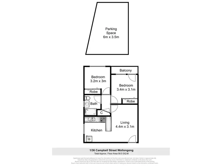Floorplan of Homely unit listing, 1/36 Campbell Street, Wollongong NSW 2500