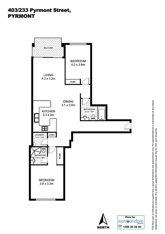 Floorplan of Homely apartment listing, 403/233 Pyrmont Street, Pyrmont NSW 2009