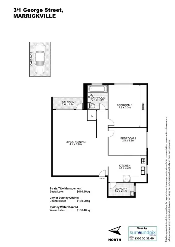 Floorplan of Homely unit listing, 3/1 George Street, Marrickville NSW 2204