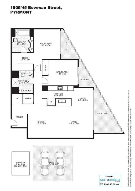 Floorplan of Homely apartment listing, 1905/45 Bowman Street, Pyrmont NSW 2009