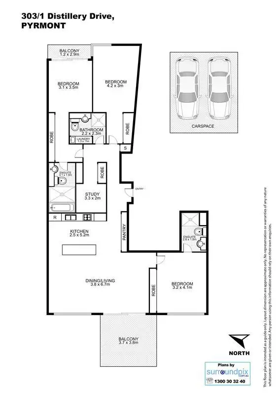 Floorplan of Homely apartment listing, 303/1 Distillery Drive, Pyrmont NSW 2009
