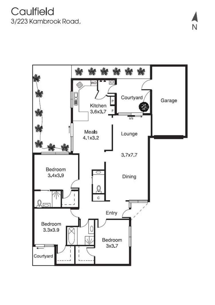 Floorplan of Homely townhouse listing, 3/223 Kambrook Road, Caulfield VIC 3162