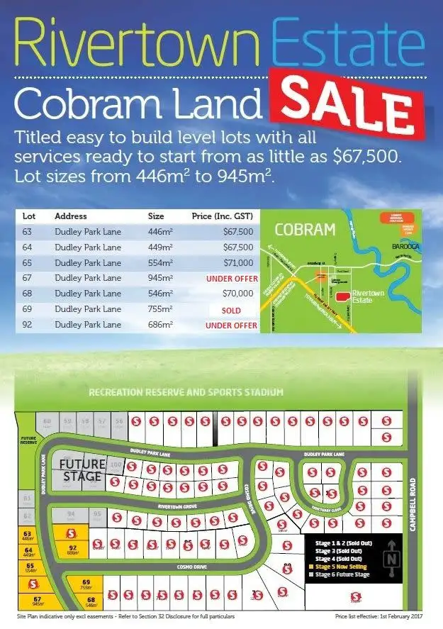 Main view of Homely land listing, Lot 64 Dudley Park Lane, Cobram VIC 3644