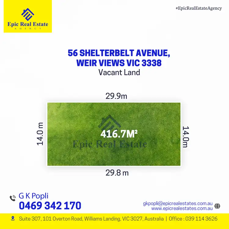 Main view of Homely land listing, 56 SHELTERBELT AVENUE, Weir Views VIC 3338